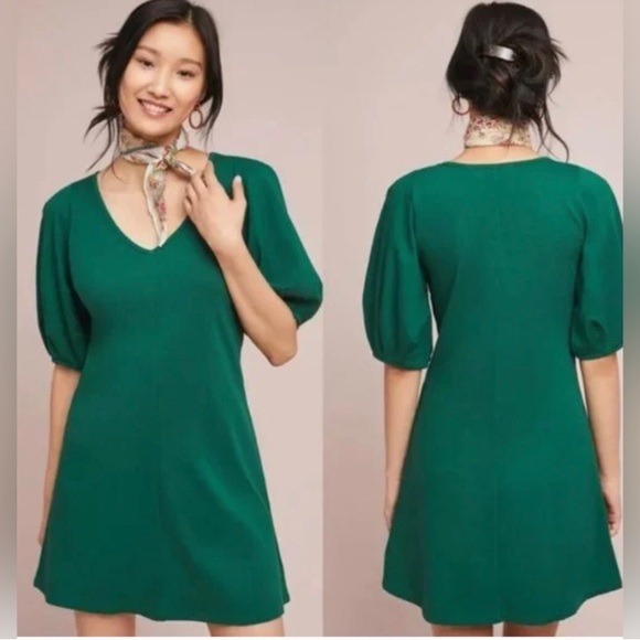 Anthropologie Dresses & Skirts - Anthropologie Velvet by Graham Spencer Green Puff Sleeve Dress